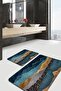 Set of 2 Blue Gold Floored Canvas Motif Marble Patterned Modern Simple & Stylish Bathroom Mat Set of 2 - 2