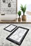 White - Black Framed Motif Marble Patterned Geometric Simple & Stylish 2-Piece Bathroom Mat Set on the Floor - 3