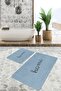 Blue - Simple & Stylish Classic 2-Piece Bath Mat Set with Home Written Motif on Black Floor