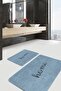 Blue - Simple & Stylish Classic 2-Piece Bath Mat Set with Home Written Motif on Black Floor - 3