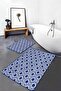 Set of 2 Classic Patterned Geometric Classic 2-Piece Bathroom Mat Set with Geometric Motifs on Dark Blue Floor - 2