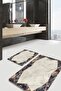 Set of 2 Antique Framed Motif Marble Patterned Geometric Classic 2-Piece Bathroom Mat Set - 5