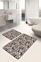 2-Piece Black Floor Floral Motif Floral Patterned Simple & Stylish 2-Piece Bathroom & Kitchen Mat Set - 5