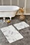 Set of 2 Geometric 2-Piece Bath Mat Set with Framed Motif on Gray Floor - 2