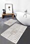 Antique Patterned Geometric Classic 2-Piece Bathroom & Kitchen Doormat Set with Framed Motifs on Cream Floor - 5