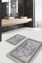 Gray - Black Framed Motifed Antique Avangarde Geometric 2-Piece Bathroom & Kitchen Doormat Set - 2