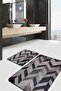 Cream - Brown Patchwork Motif Fur on the Floor Simple & Stylish Classic 2-Piece Bathroom & Kitchen Mat Set - 2