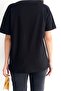 Women's Black Leopard Detailed Foil Printed Sequin Sequin Embroidered Cotton T-Shirt - 5