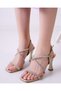 Gold 5mm Sponge Orthopedic Stitched Sole Cross Strap Stone Buckled Women's Shoes - 4