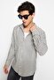 Lacivert Regular Fit Çizgili Dokulu Keten Görünümlü Gömlek TMNSS23GO00062 - 4