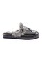 Women's Closed Toe Stone Square Crest Fur Slippers Black Crocodile Suede 8463268