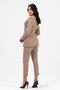 Women's Blazer Jacket Belted Pocketed Straight-Leg Trousers Set - 5