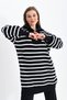 Women's Suit Zippered Striped Tunic Oversize Sweater Trousers Long Hijab Knitwear - 5