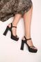 Women's Pien Black Satin Stone Platform Heeled Shoes
