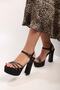 Women's Pien Black Satin Stone Platform Heeled Shoes - 2