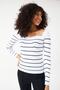 Women's White Sweetheart Neckline Striped Corduroy Knitted Blouse - 3
