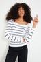 Women's White Sweetheart Neckline Striped Corduroy Knitted Blouse - 5