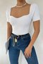 Women's White Sweetheart Neck Short Sleeve Knitwear Blouse
