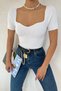 Women's White Sweetheart Neck Short Sleeve Knitwear Blouse - 7