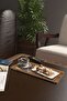 Glass Coffee Table Presentation Tray Set of 2 Wooden Writing Patterned 30 X 15 cm - 2