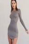 Asymmetric Cut Long Sleeve Sandy Fabric Dress with Finger Detail - 2