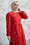Merlin Floral Embroidered Chiffon Dress - Red - 2