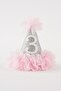 3 Year Old Funnel Elastic Birthday Glitter Party Hat Crown (Silver-Pink)