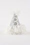 3 Year Old Funnel Elastic Birthday Glitter Party Hat Crown (Silver-Ecru)