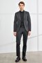 Men's Gray Slim Fit Slim Fit Swallow Collar Striped Suit - 2