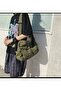 Harajuku Vintage Unisex Cargo Pocket Inner Volume Large Khaki Green Messenger Bag - 6