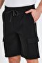 Men's Classic Cargo Multi Pocket Elastic Plain Black Shorts - 4