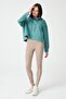 Blue Green Hooded Soft Textured Crop Sweatshirt Cropped Sweat - 6