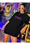 Large Size Black Unisex Oversize T-shirt with Power Written on the Front and Wings Printed on the Back - 2