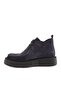 Women's Front Elastic Stitching Detailed Thick Sole Ankle Boots Blue Suede Genuine Leather 33613883 - 3