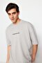 Oversize Gray Cotton T-Shirt - Text Printed, TMNSS23TS00190 - 4