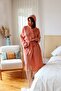 Adult Plain Muslin Bathrobe, Special Design 100% Cotton 2 Layers Hooded Terracota