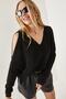 Women's Black V-neck Shoulder Low-cut Casual Knitwear Blouse BLZ-19002191 - 2