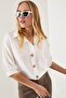 Women's White Wooden Button Three-Quarter Sleeve Linen Shirt GML-19001095 - 4