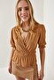 Women's Camel Waist Elastic Double Breasted Blouse BLZ-19002187 - 6