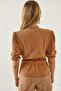Women's Camel Waist Elastic Double Breasted Blouse BLZ-19002187 - 7