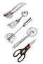 Stainless Steel Garlic Crusher, Ice Cream Scoop, Whisk, Colander, Kitchen Scissors