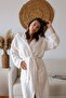Adult Plain Muslin Bathrobe, Special Design 100% Cotton 2 Layers Hooded White - 2