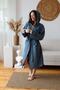 Adult Plain Muslin Bathrobe, Special Design 100% Cotton 2 Layers Hooded Indigo Blue - 3