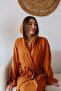 Adult Plain Muslin Bathrobe, Custom Designed , %100 Cotton, Double Layer Hooded, Dark Terracotta Color. - 2
