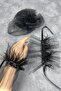 Bridal Accessory Black Veil Wedding Hat Hair Accessory and Seren Feather Double Wrist Accessory – Bride - 2