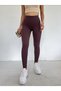 Bitter Brown Corded Striped Tights High Waist Durable Knitted Fabric Sports Tights Gatherer - 3