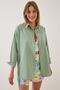 Women's Mint Green Oversize Long Basic Shirt