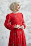 Merlin Floral Embroidered Chiffon Dress - Red - 3