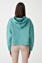 Blue Green Hooded Soft Textured Crop Sweatshirt Cropped Sweat - 5