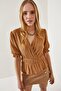 Women's Camel Waist Elastic Double Breasted Blouse BLZ-19002187 - 5